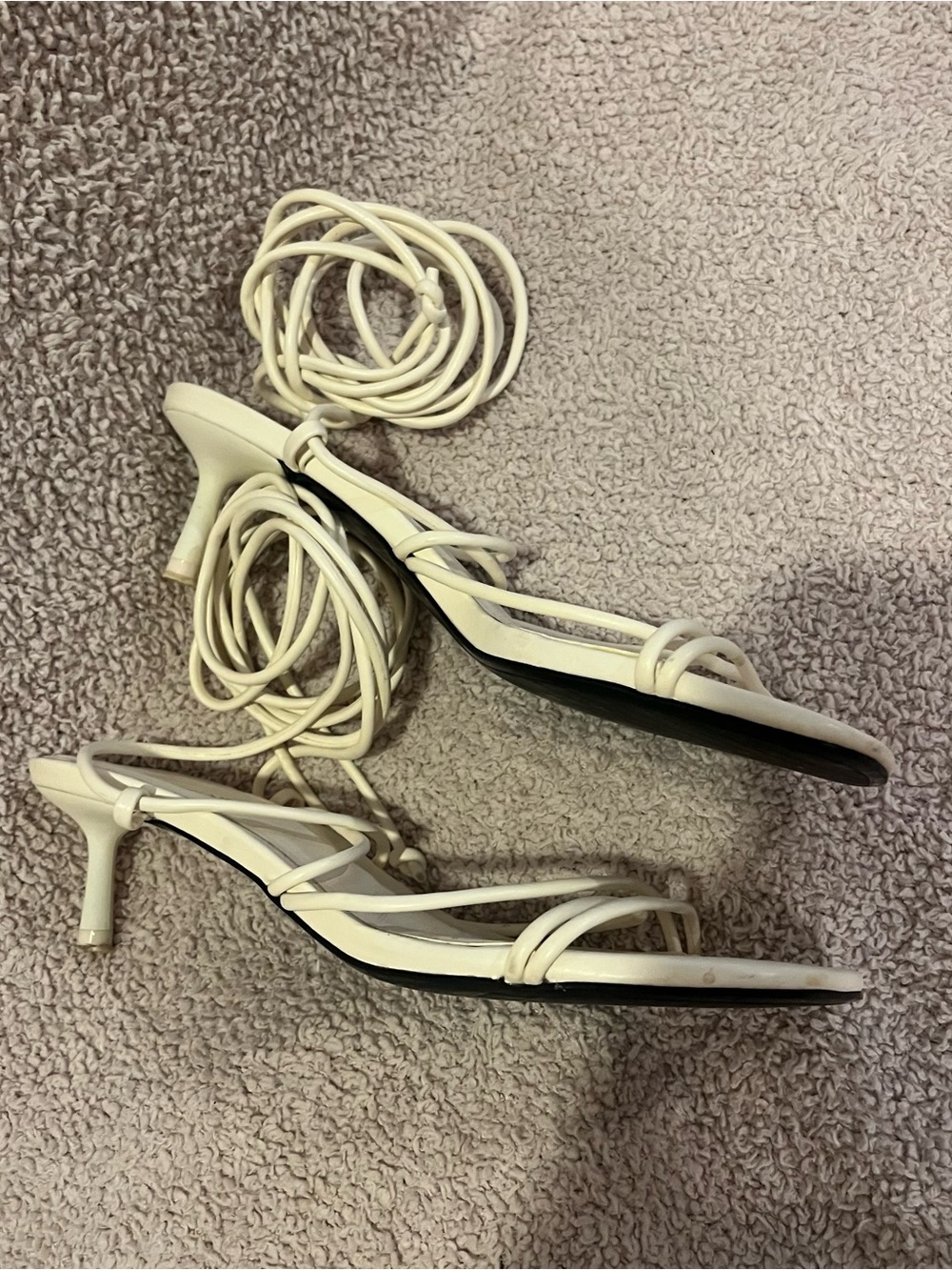 Zara White Lace-Up Wrap Strappy Kitten Heels Sandals
